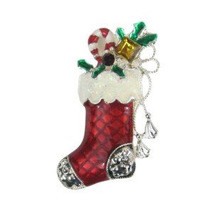 Christmas Stocking Brooch 1.9 in Pin Jewelry Christmas Toys Candy Cane Xmas